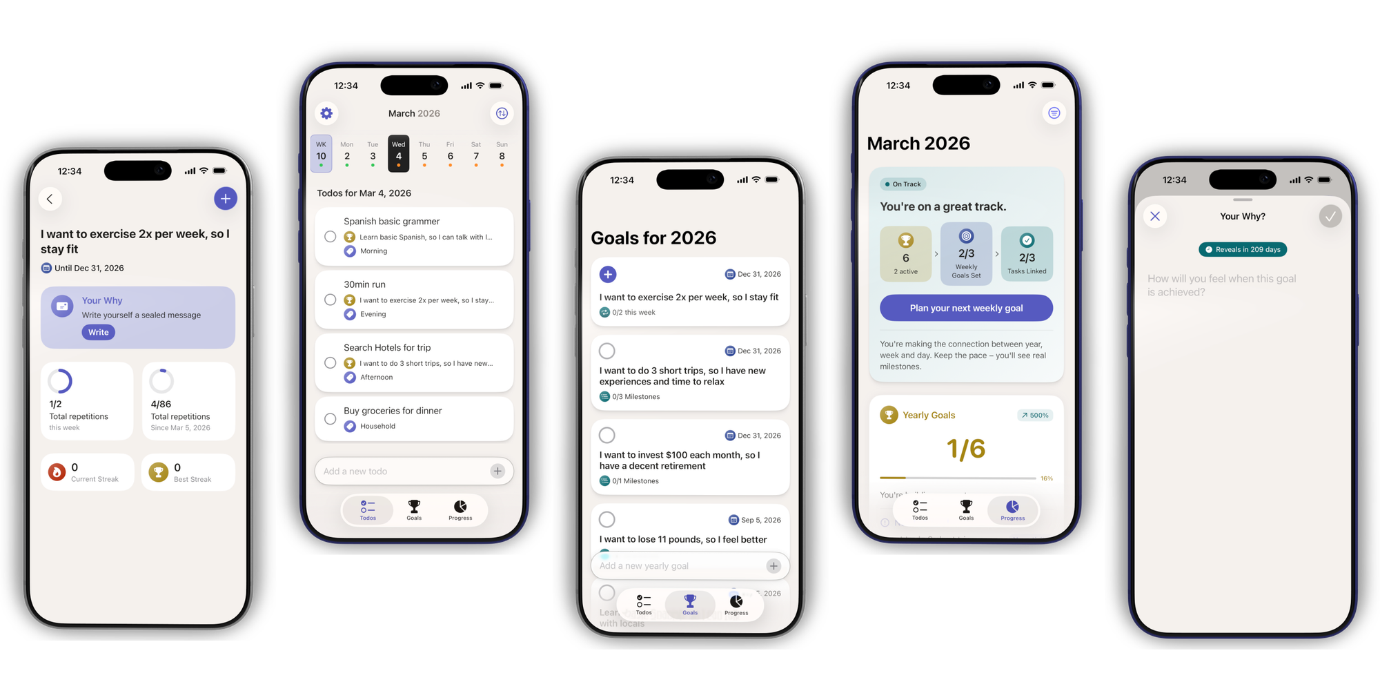Jory app showing the daily tasks view with goal connections